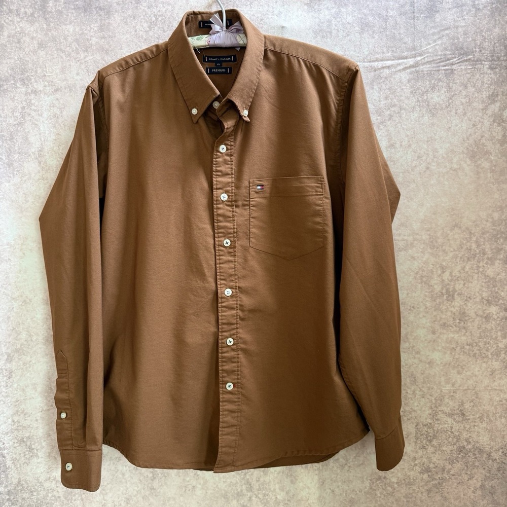 Tommy Hilfiger Mens Orange Flag Logo Size XL Cotton Long Sleeve Button Up Shirt